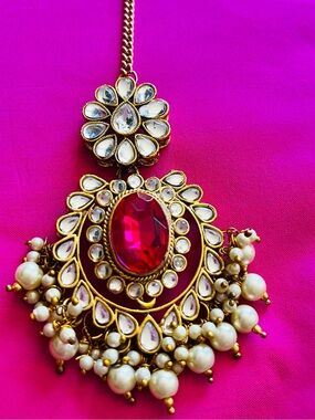 Large got pink gold Indian Maangtika